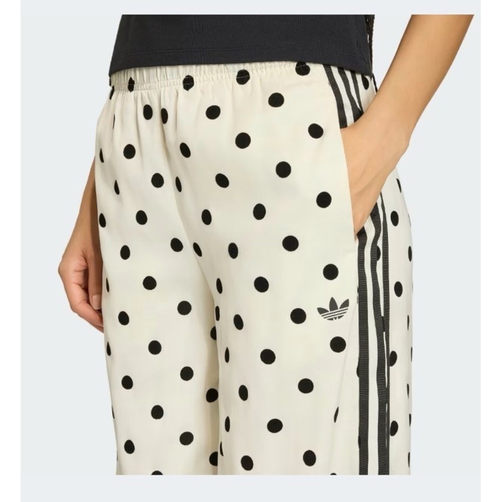 NWT Adidas Satin Polka Dot Wide Leg Pants L  Trefoil 3 Stripe Track Pants - Picture 4 of 6